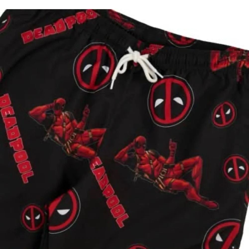 Marvel Bioworld Men's MulticolorDeadpool Swim Shorts Drawstring Small - 7” NWT